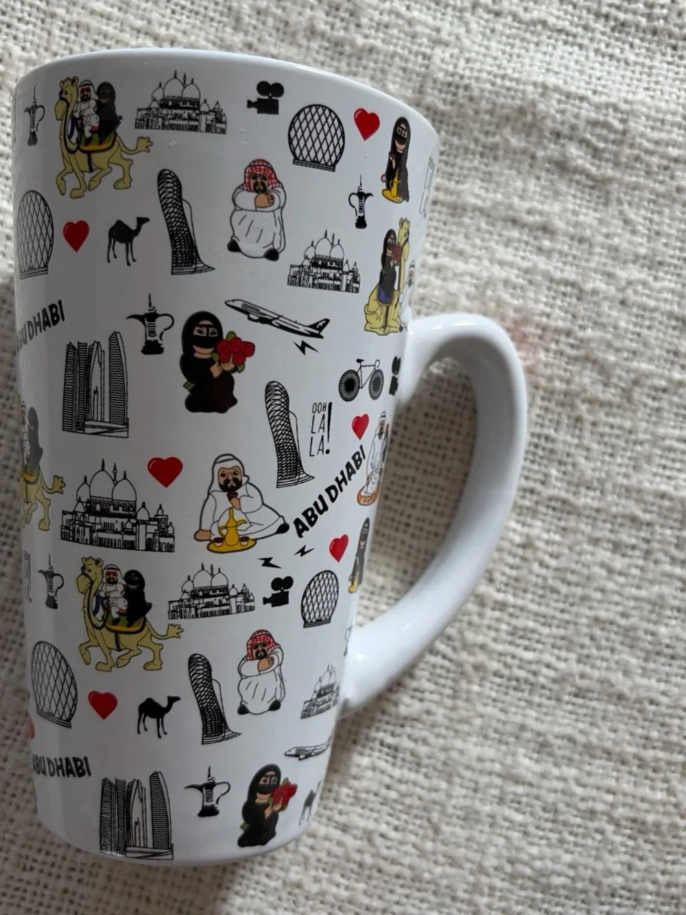 Abu Dhabi Souvenir Ceramic Mug - White with Multicolor Icons